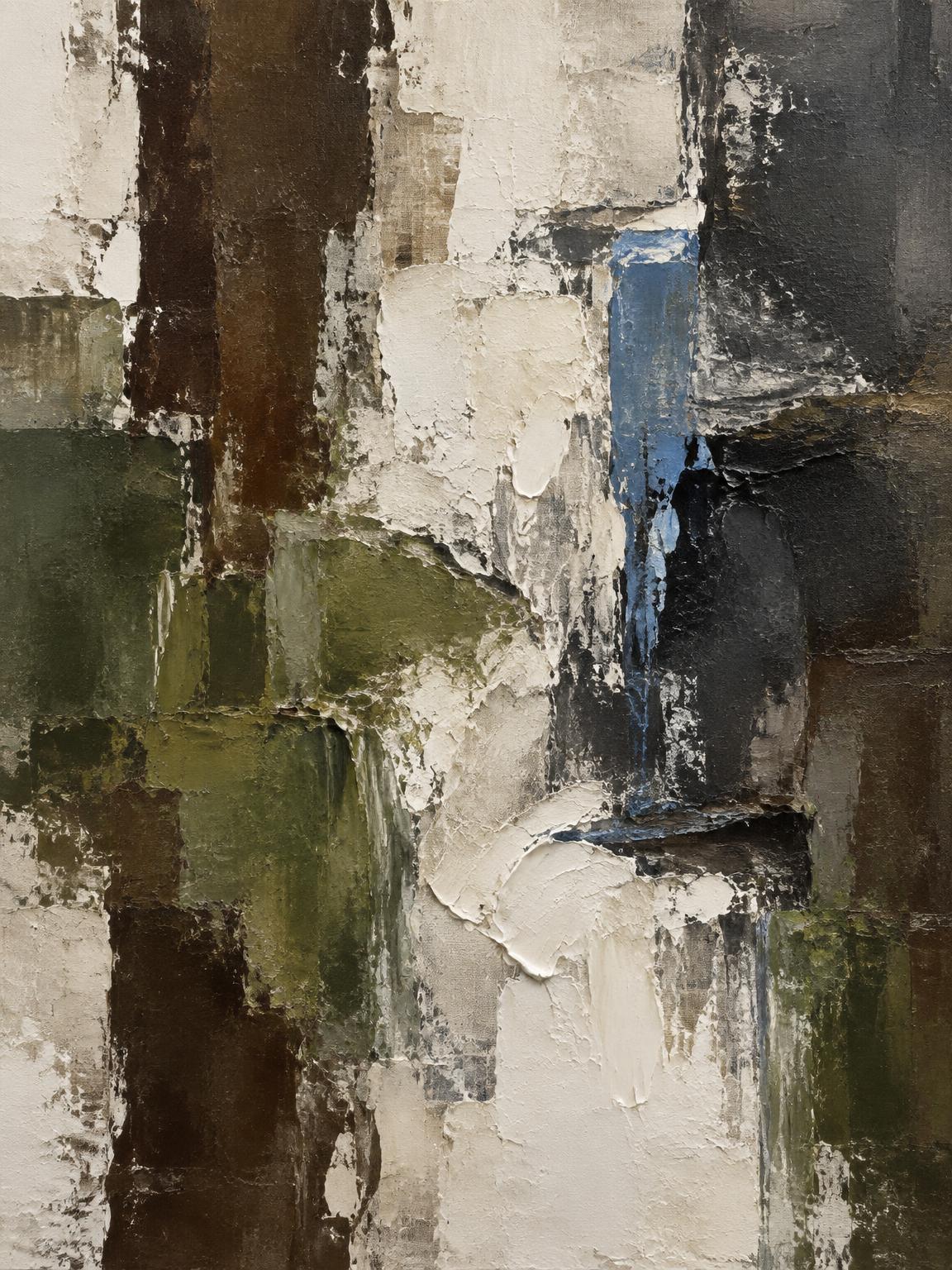 Close study of layered oil pigment and expressive impasto